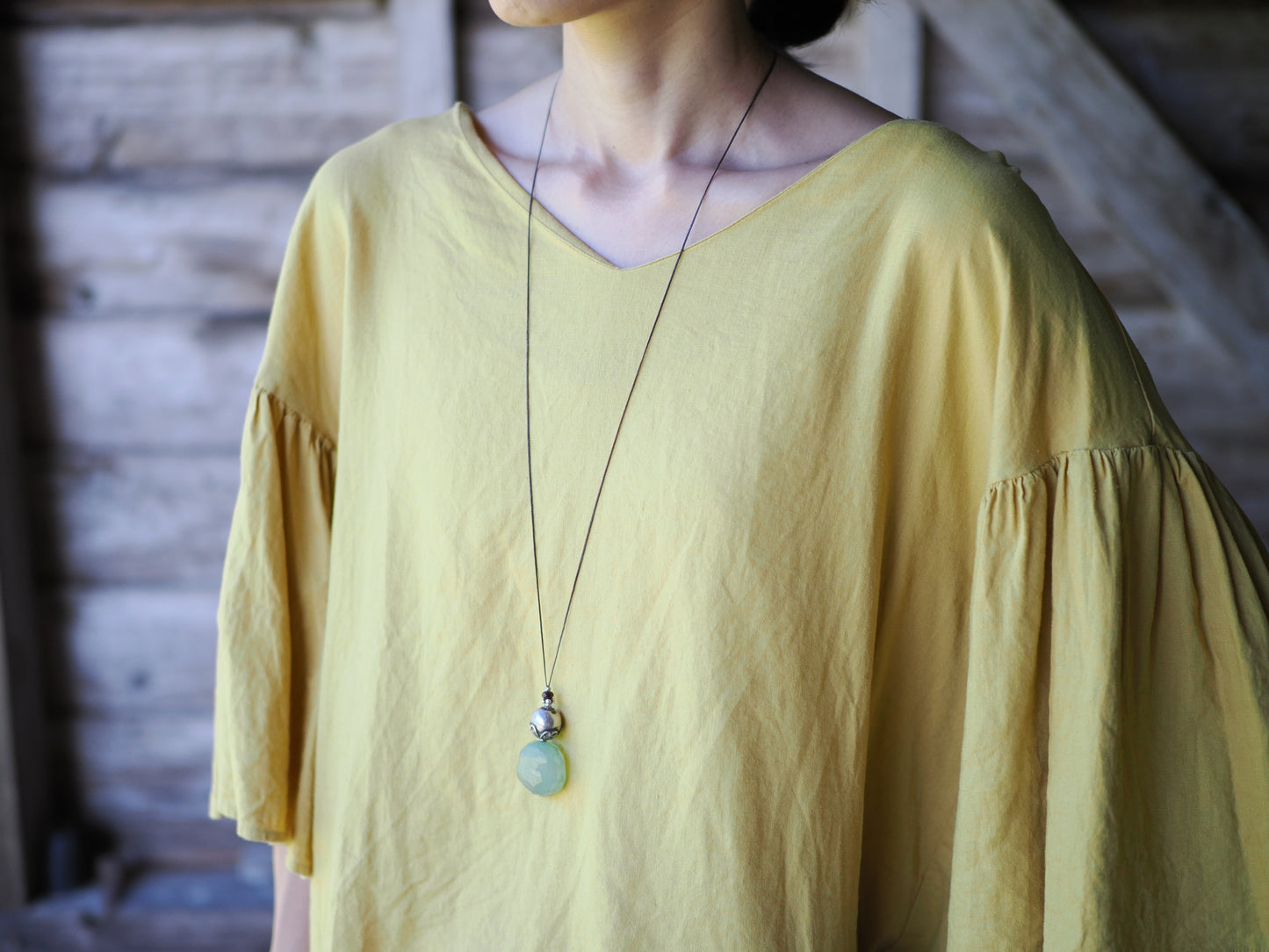 -Chalcedony・Afgan silver・old Amber- long pendant