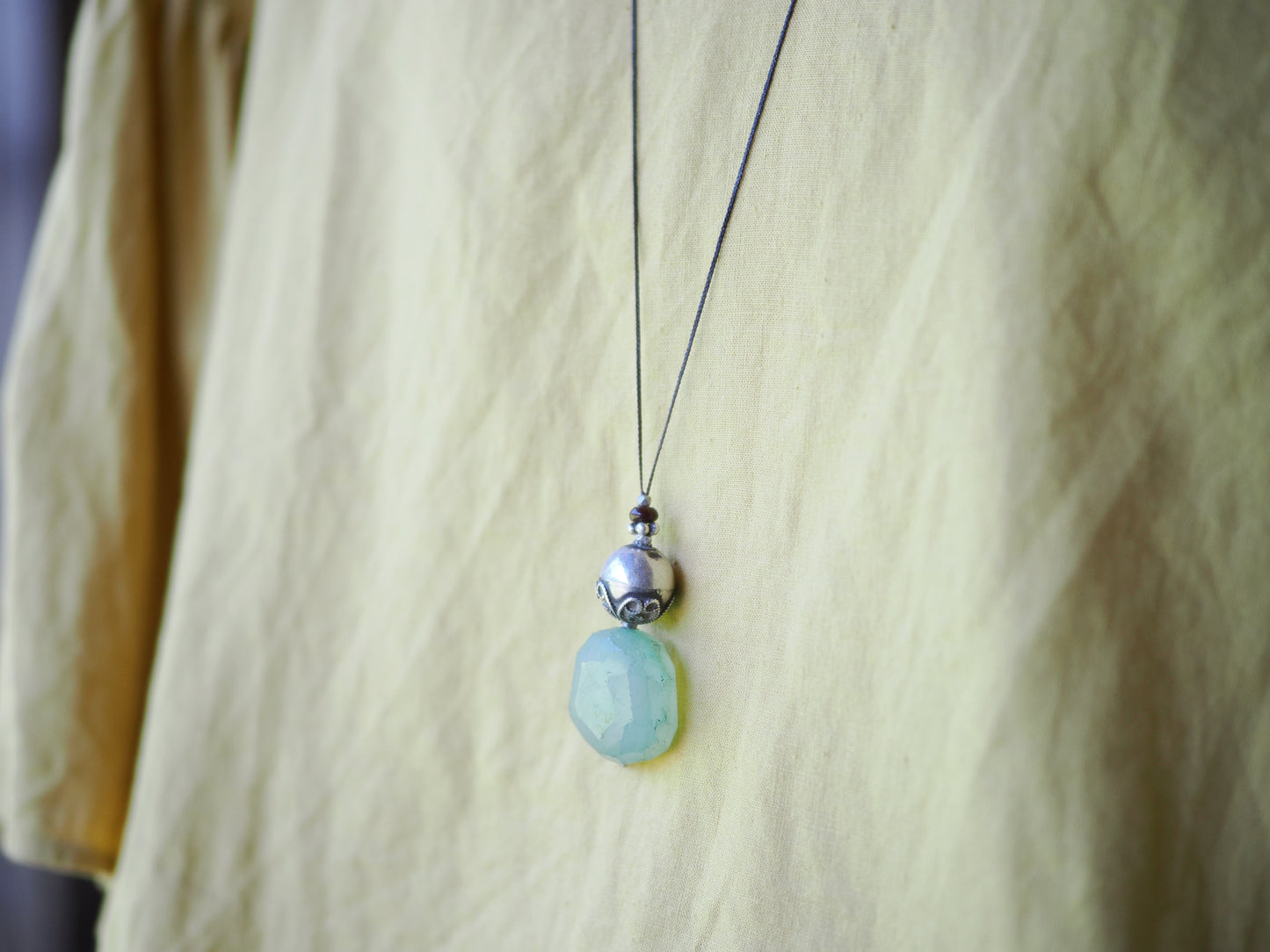 -Chalcedony・Afgan silver・old Amber- long pendant