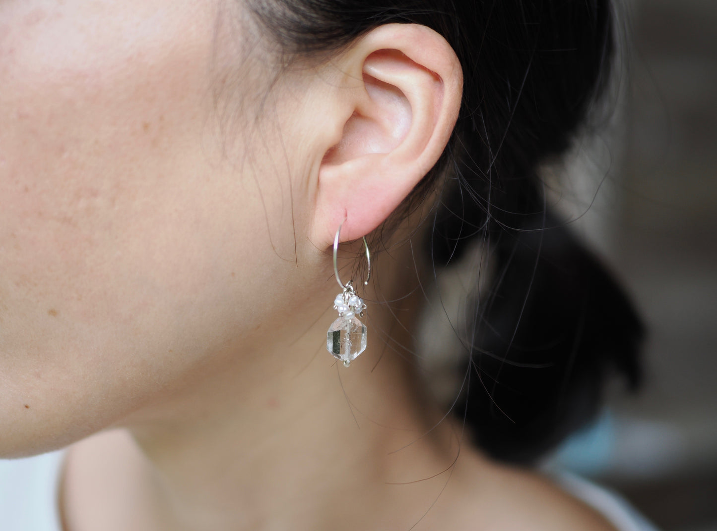 -Herkimer diamond・Pearl- foop pierce