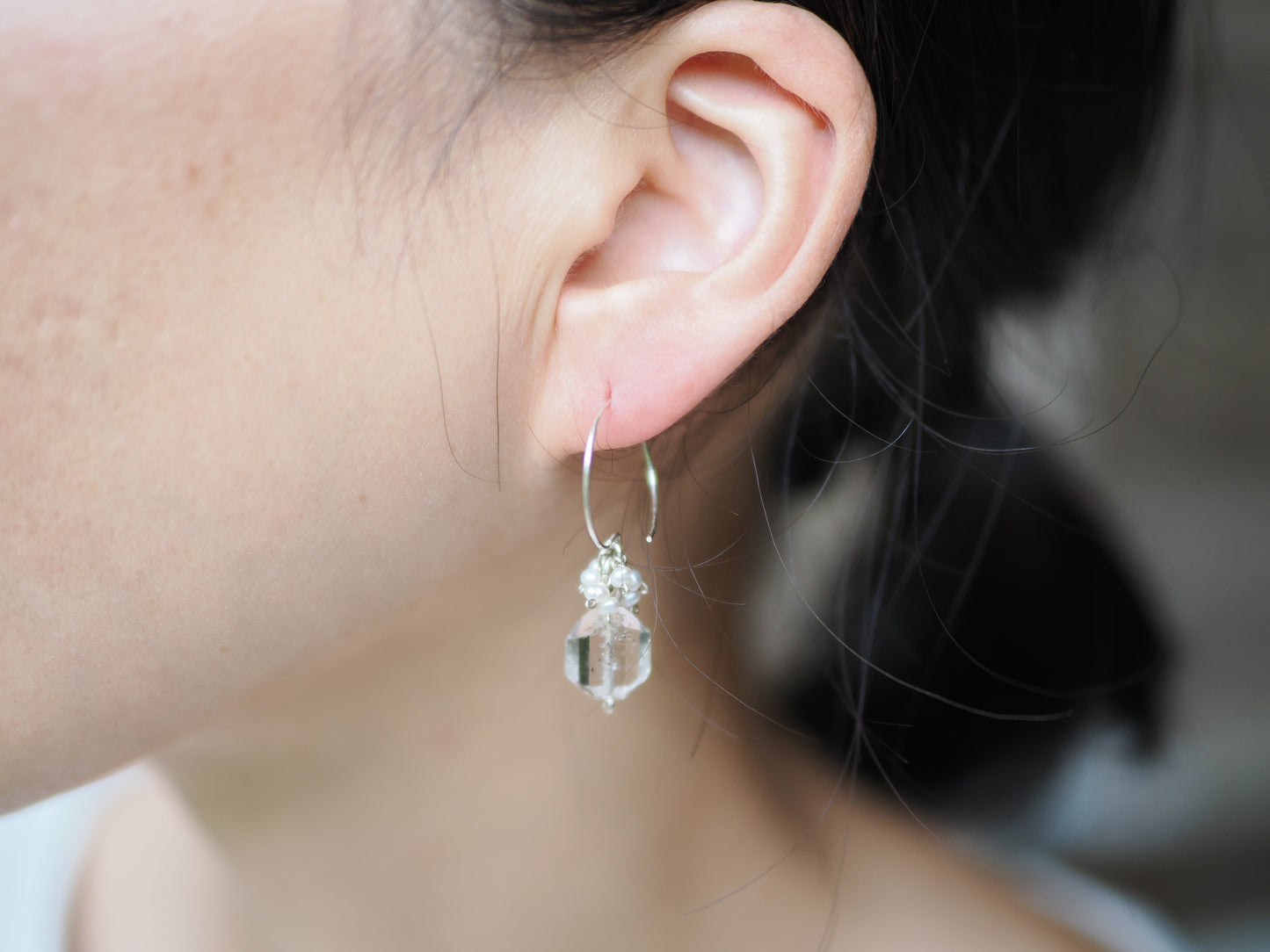 -Herkimer diamond・Pearl- foop pierce