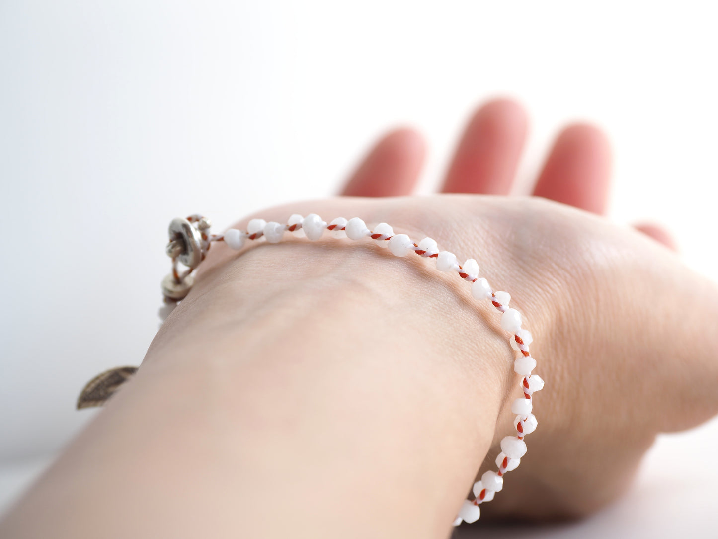 -white chalcedony- braid bracelet