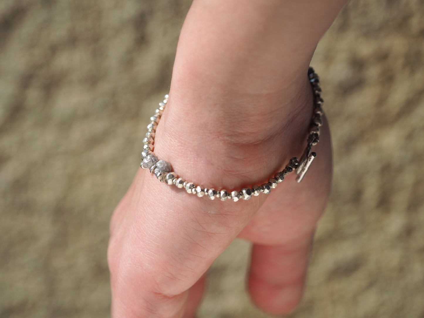 -Rough diamond- silver bracelet