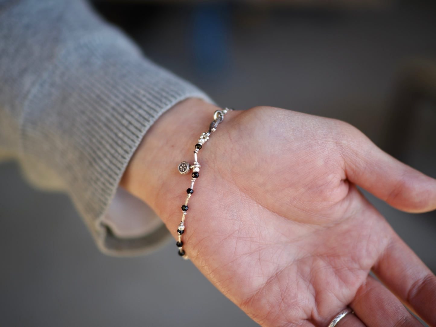 -Black spinel・Silver- bracelet