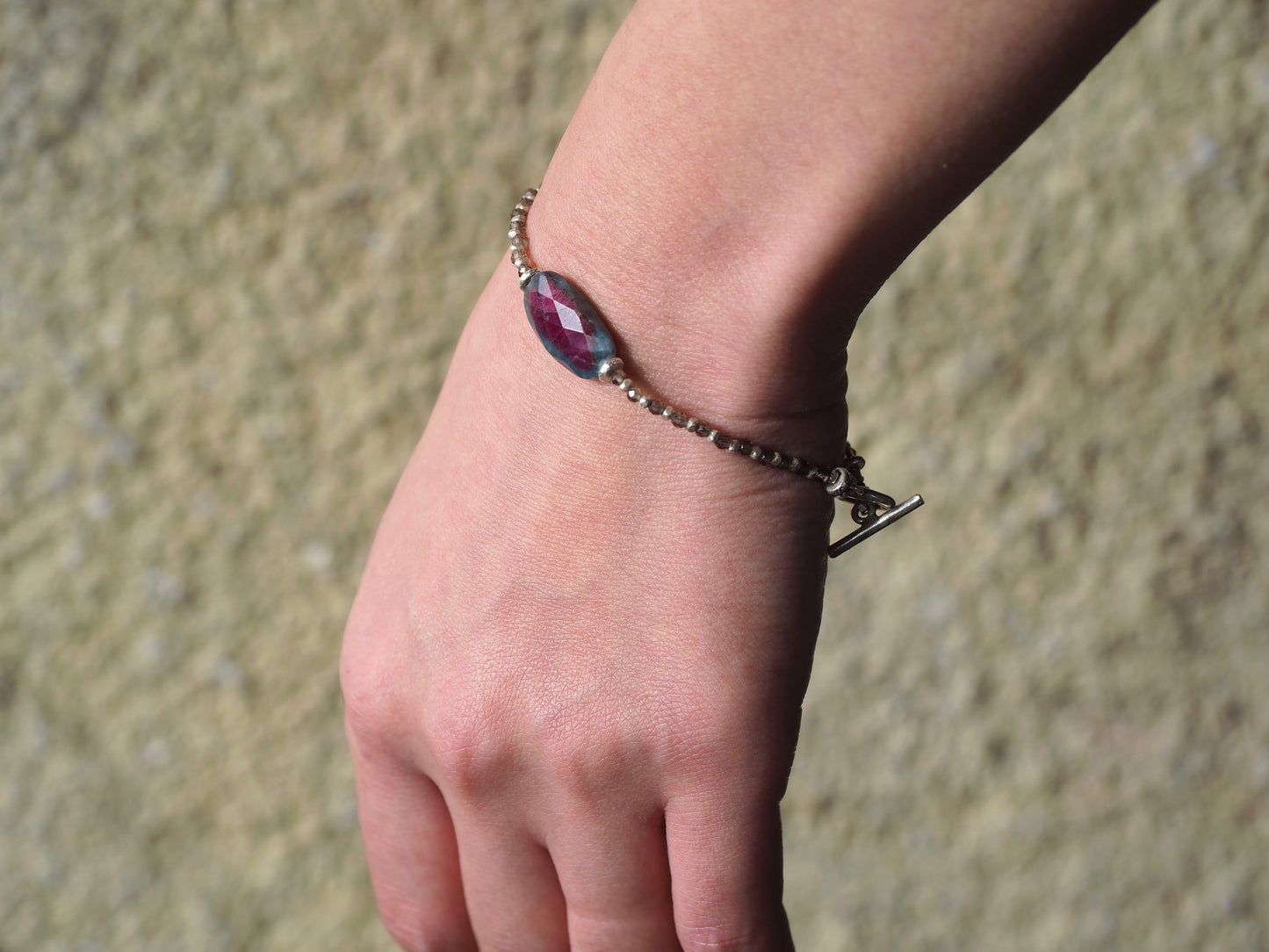 -Ruby in zoisite- smoky quartz・silver bracelet