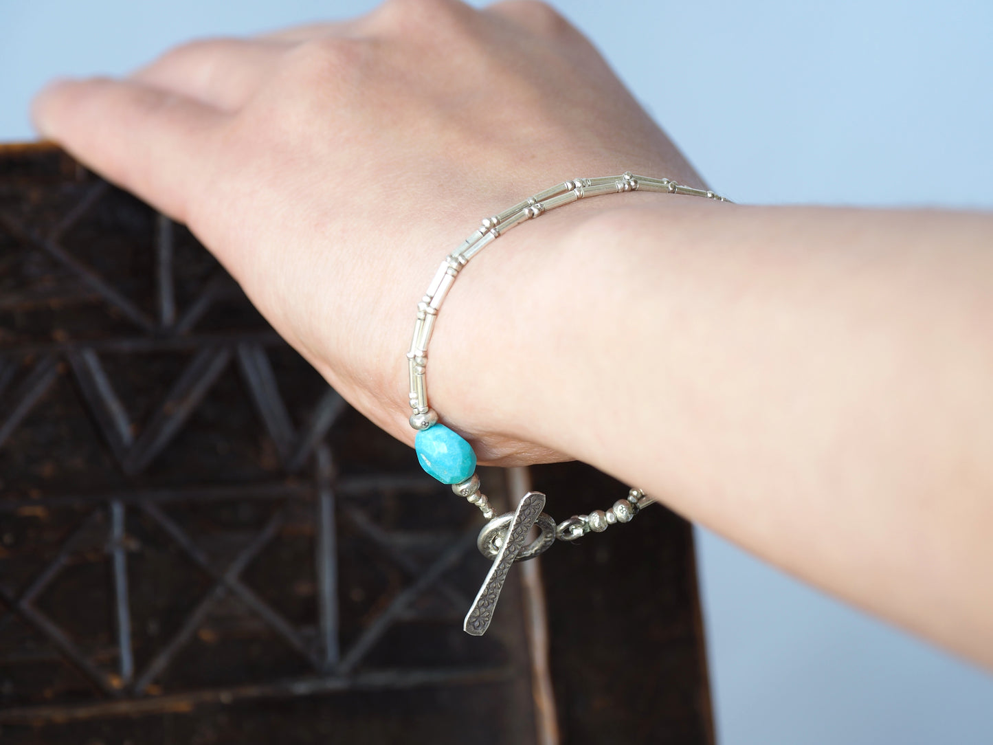 -Turquoise- silver double bracelet