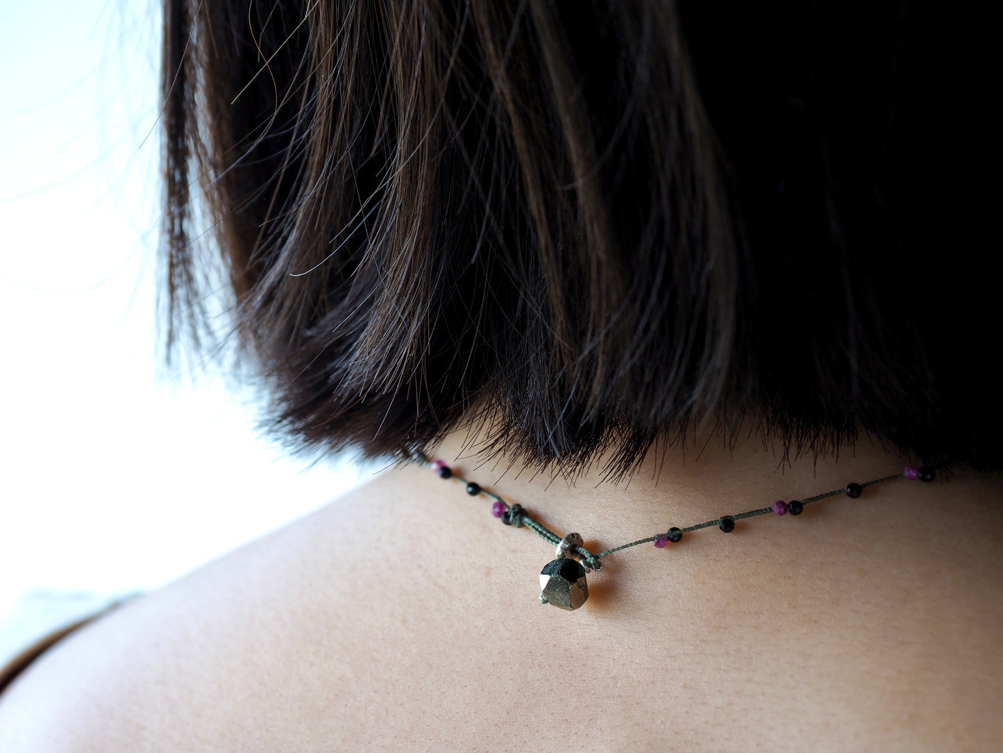 -Lapis lazuli・Brass charm- braid necklace