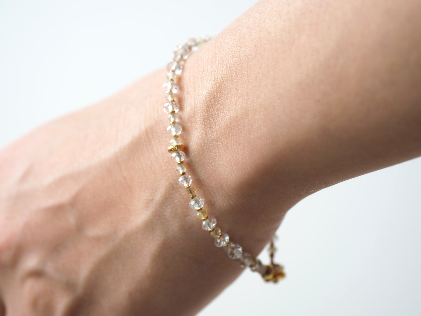 -White topaz・Rutilated quartz- gold bracelet