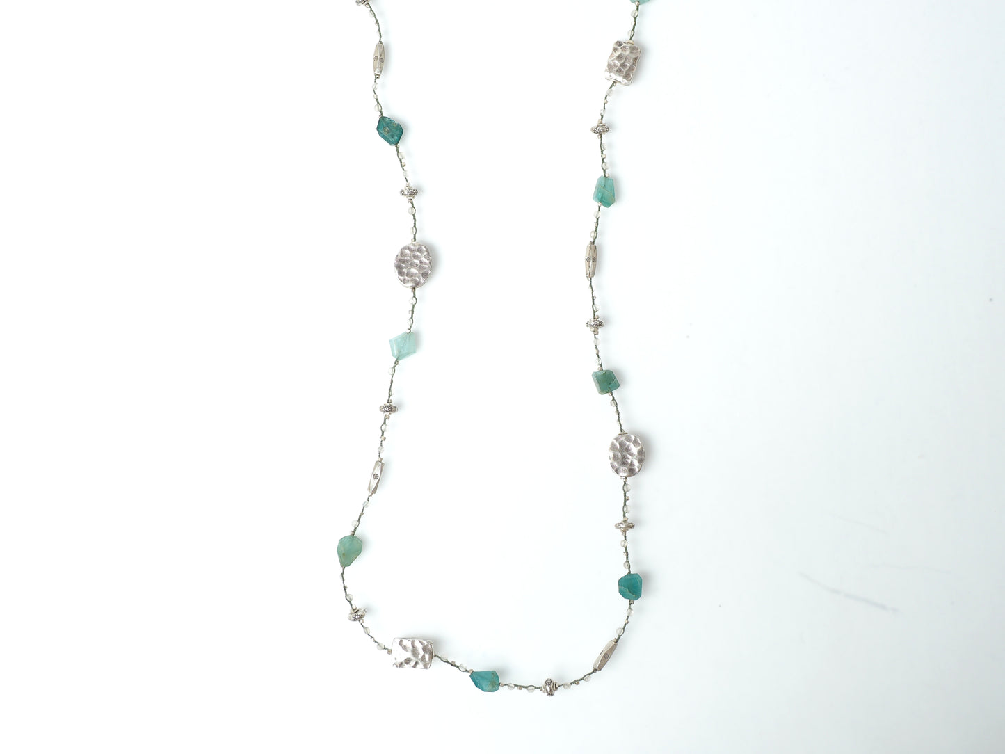 "Grandidierite x Silver" Long Necklace 