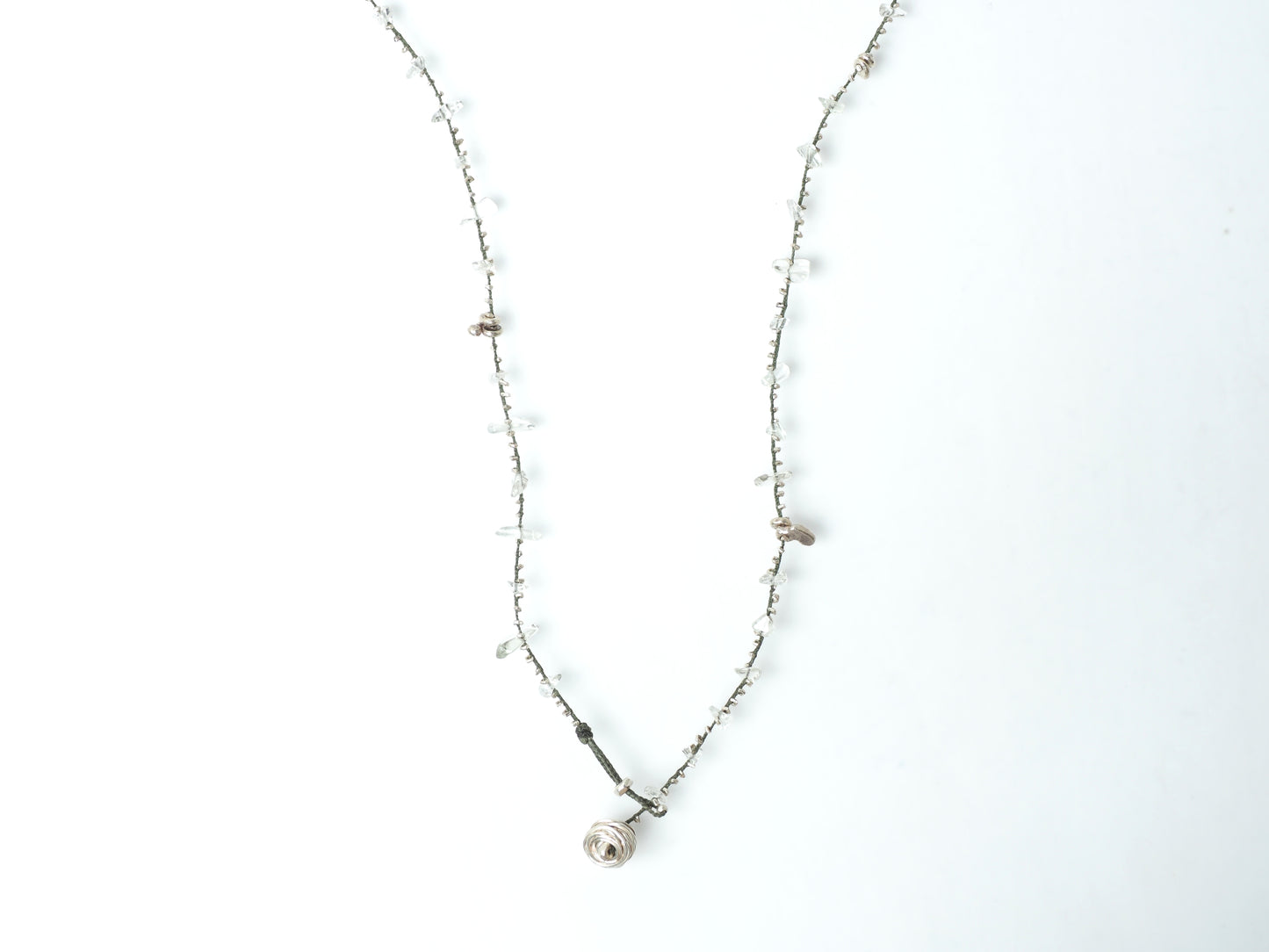 Green Amethyst [Sazare Stone] Braided Long Necklace