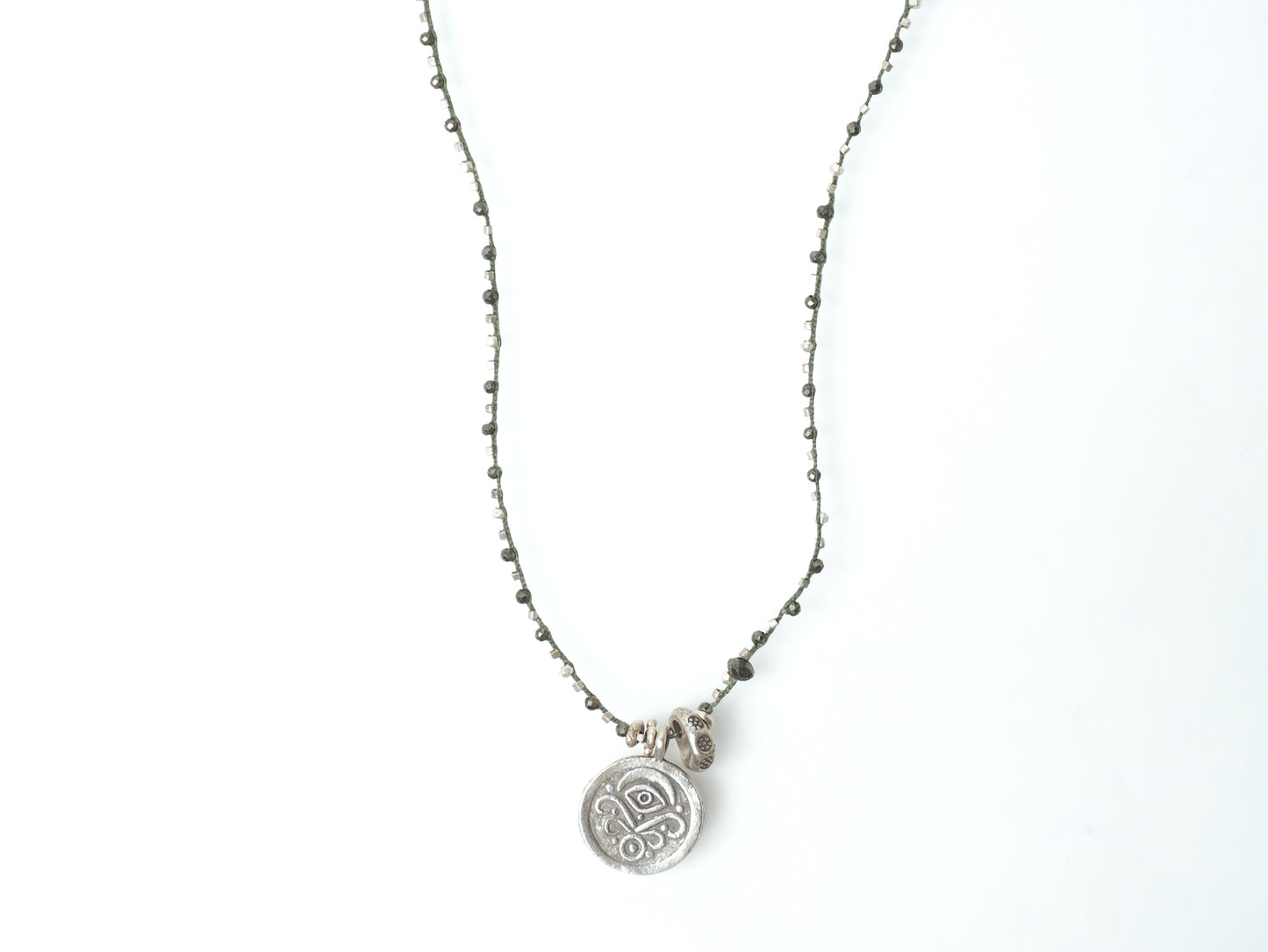 "Ethnic" Coin Charm Braided Long Necklace