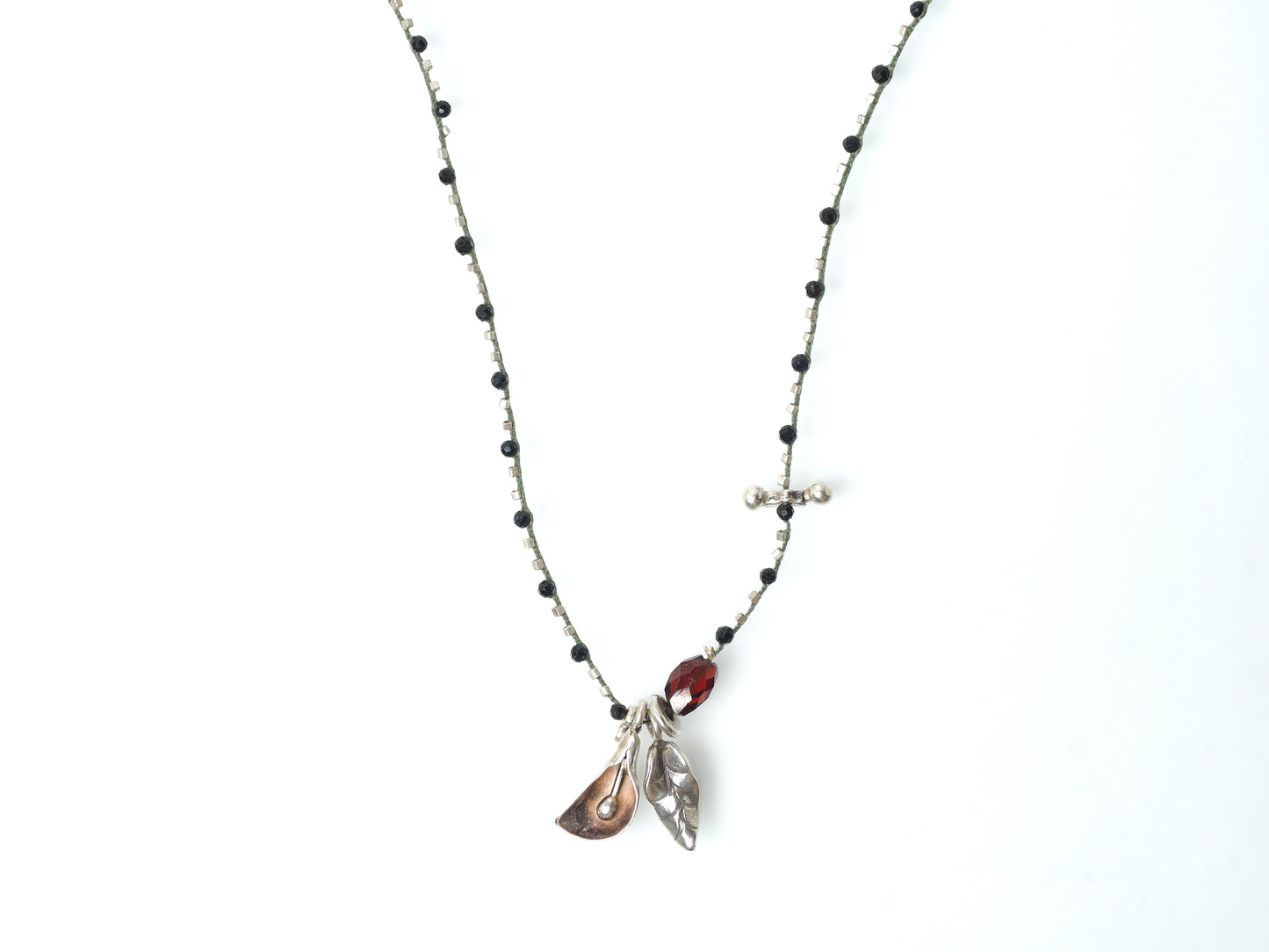 "Botanical" Charm Garnet Braided Long Necklace