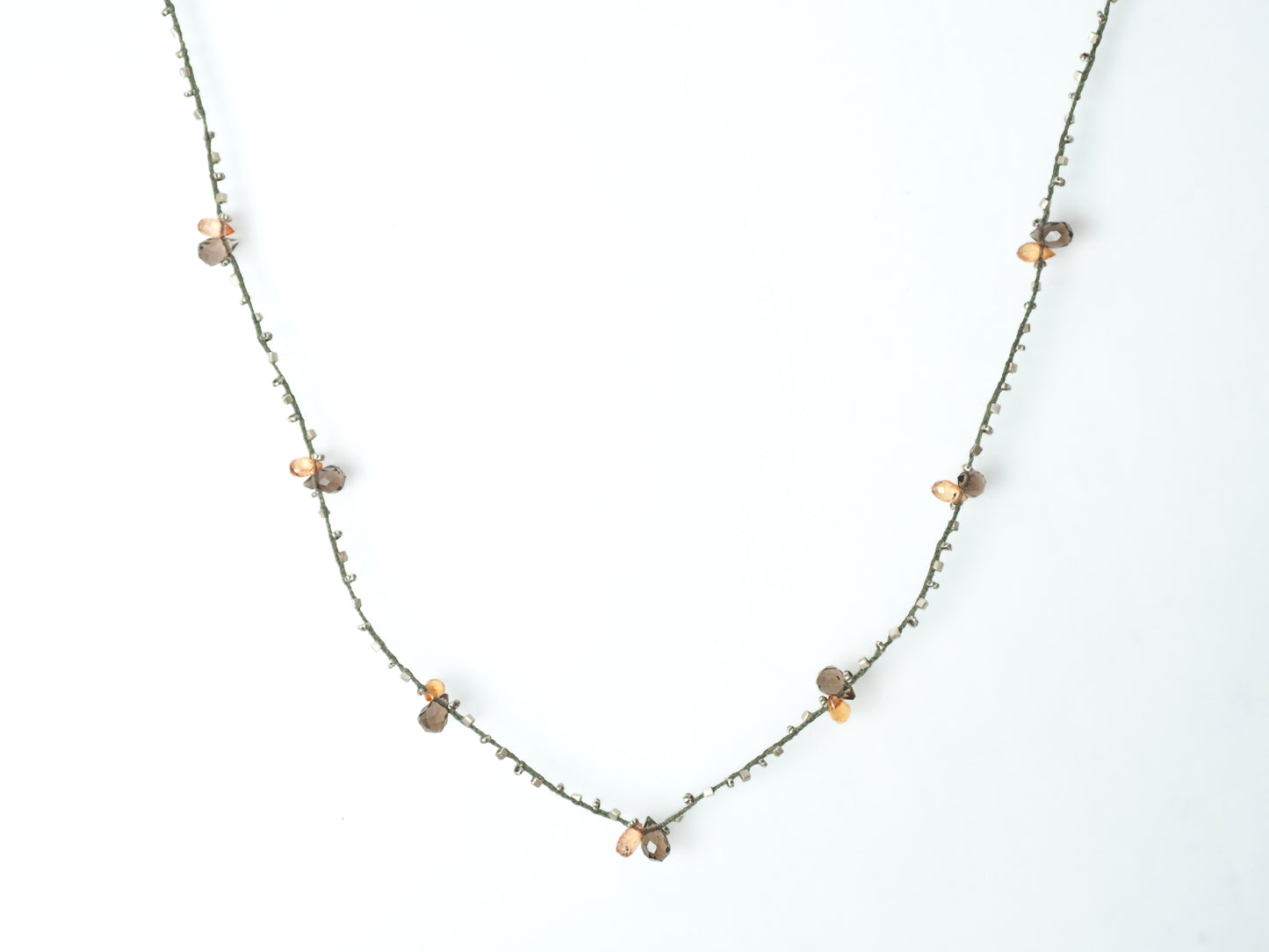 Orange Sapphire Smoky Quartz Braided Necklace 