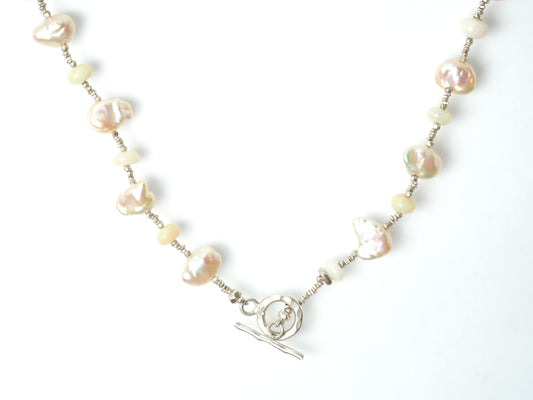 Opal Freshwater Pearl Silver Choker 