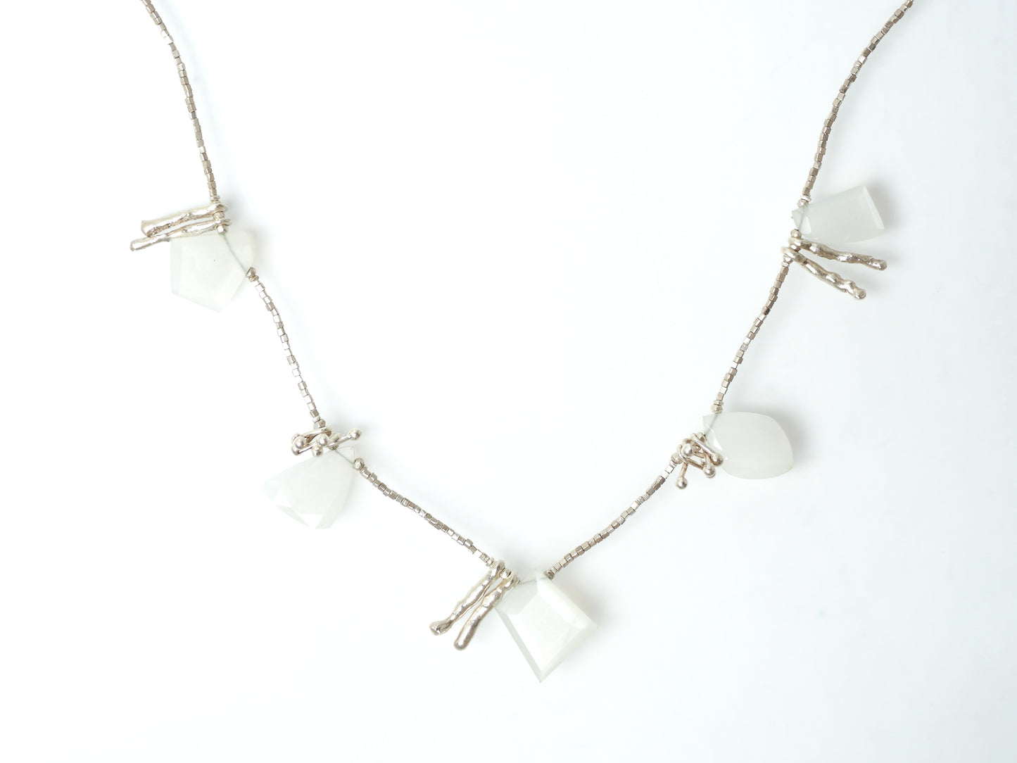 -White moonstone- silver BIB necklace
