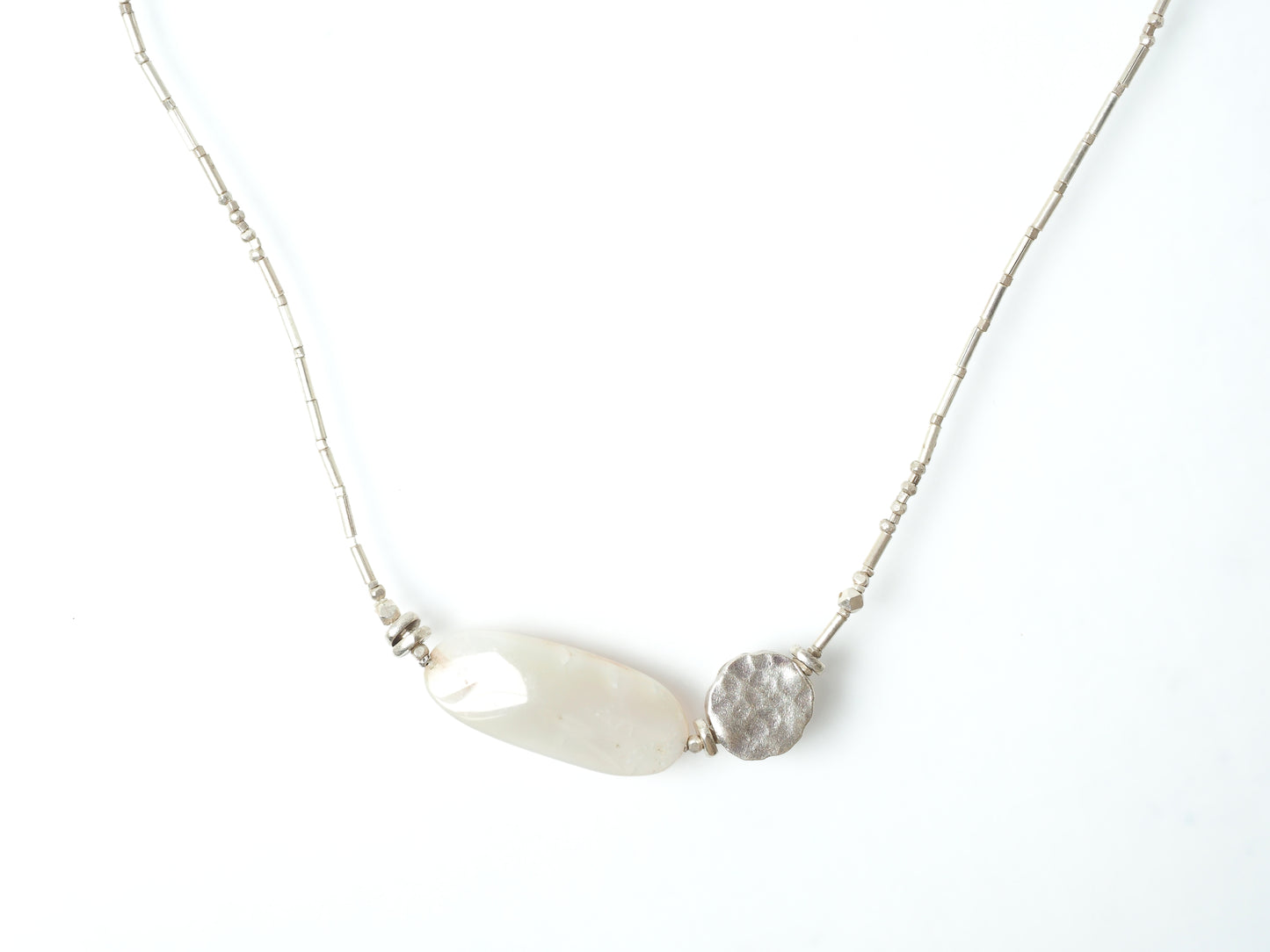Flat opal silver necklace 