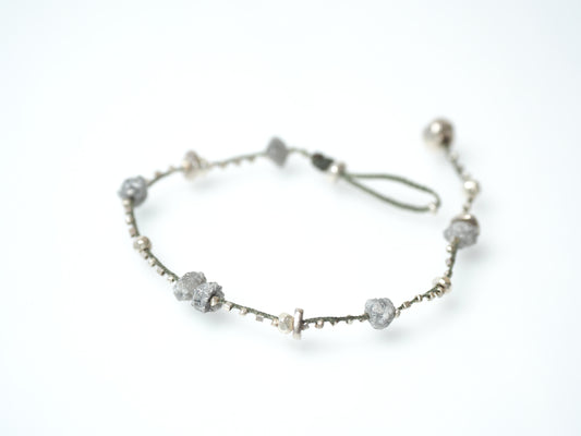 "Rough Cut" Gray Diamond Silver Braided Bracelet