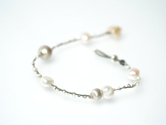 Freshwater pearl silver braided bracelet