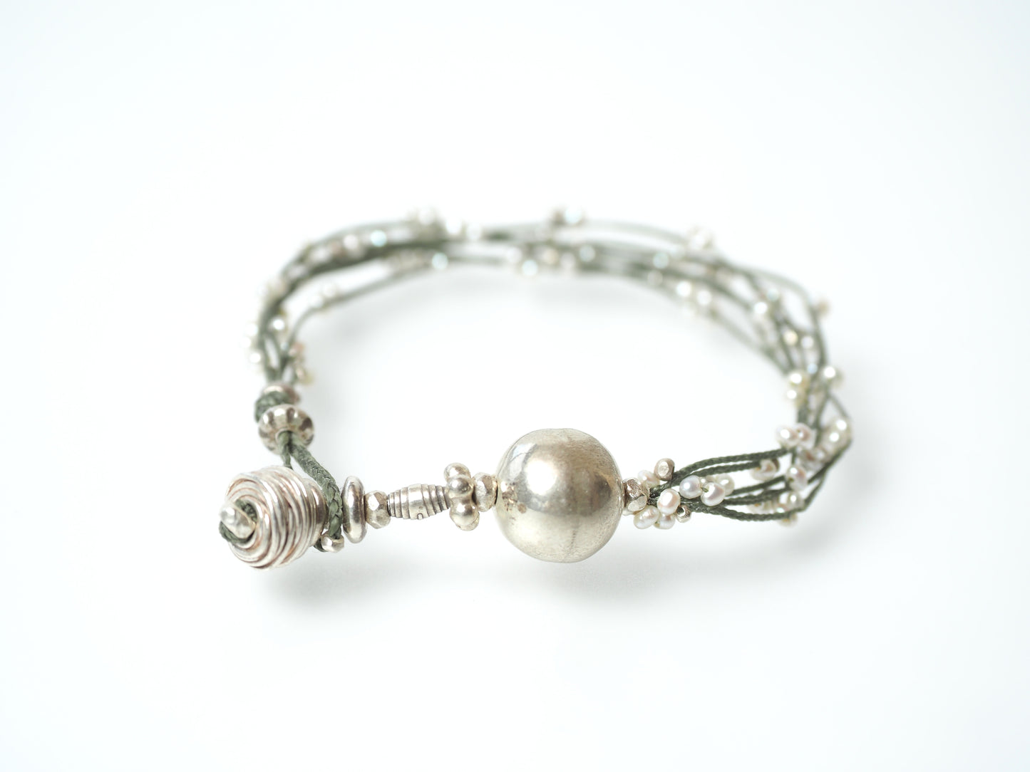 [6line] silver・pearl blaid bracelet