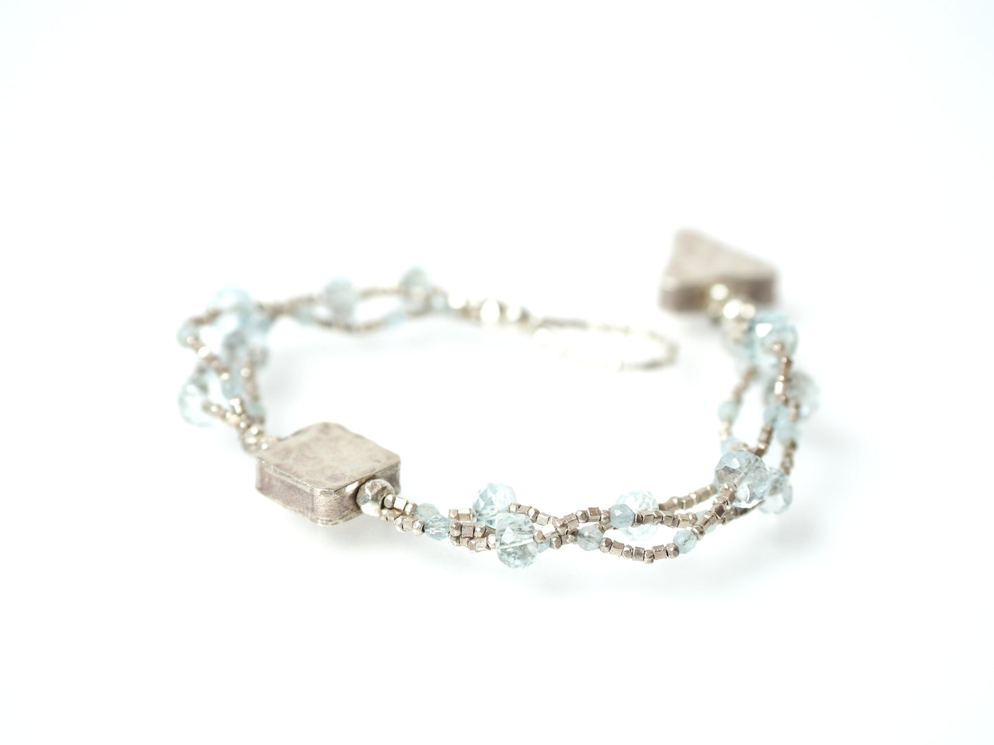 Aquamarine Silver "Triple Strand" Bracelet