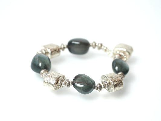 -Moss aquamarine- silver bracelet