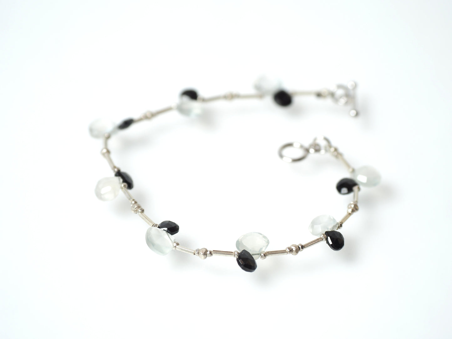 Moonstone x black spinel silver bracelet