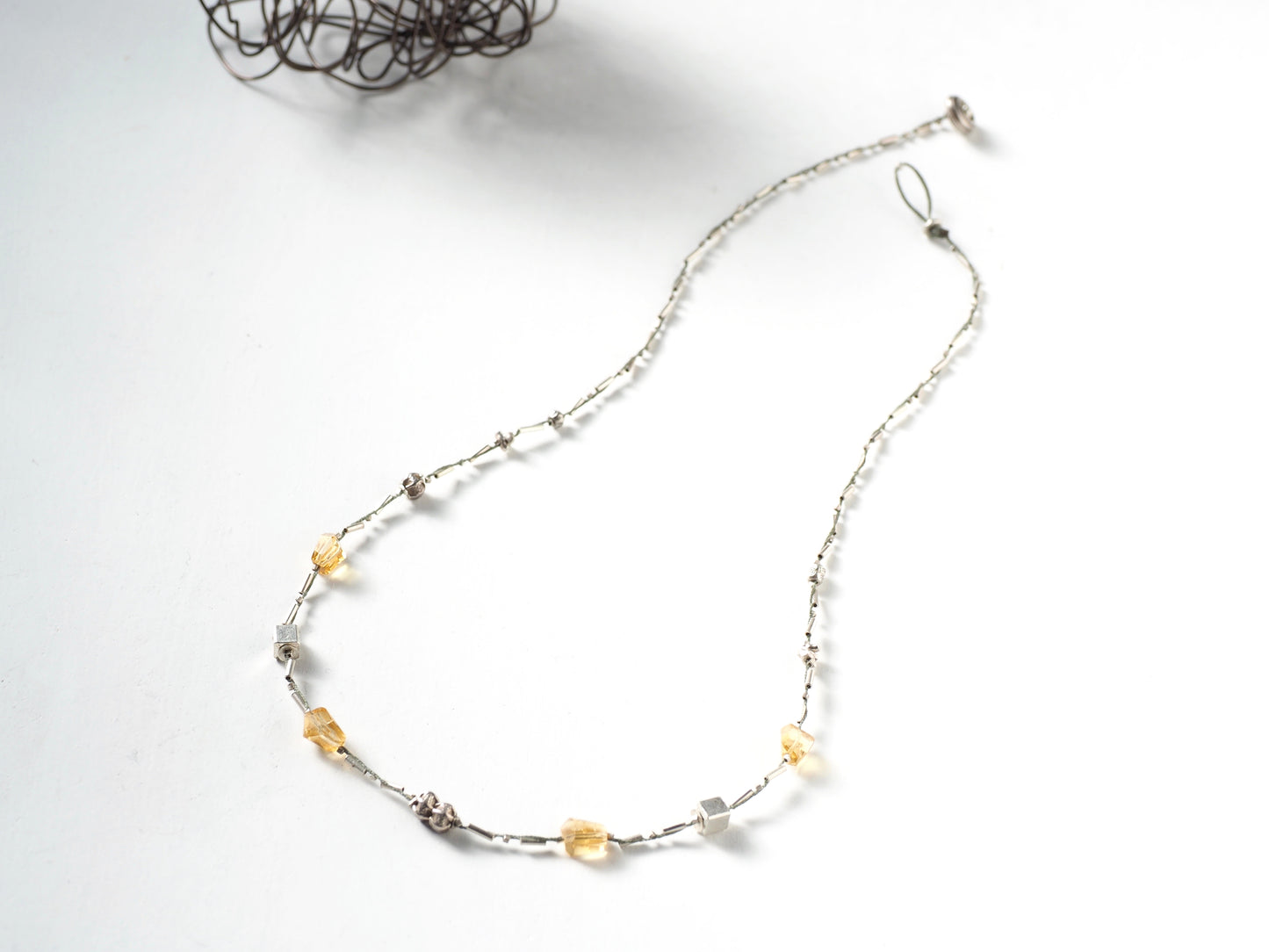 Citrine Silver Braided Necklace 