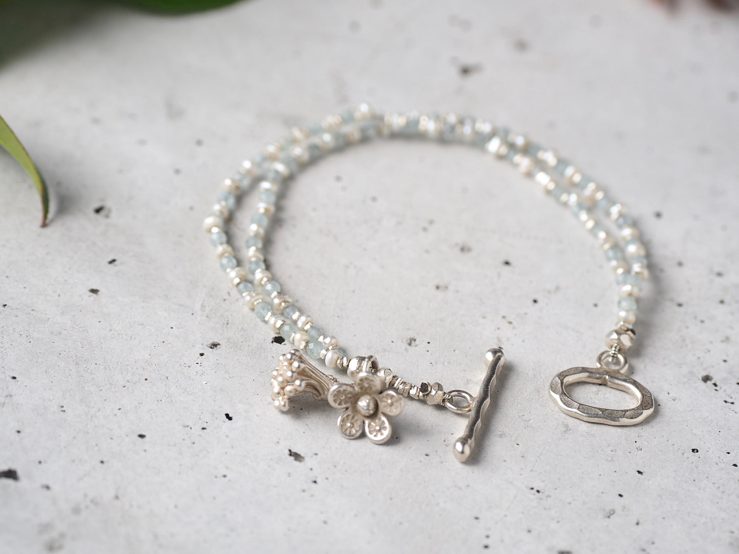 -Pearl・Aquamaline- double bracelet