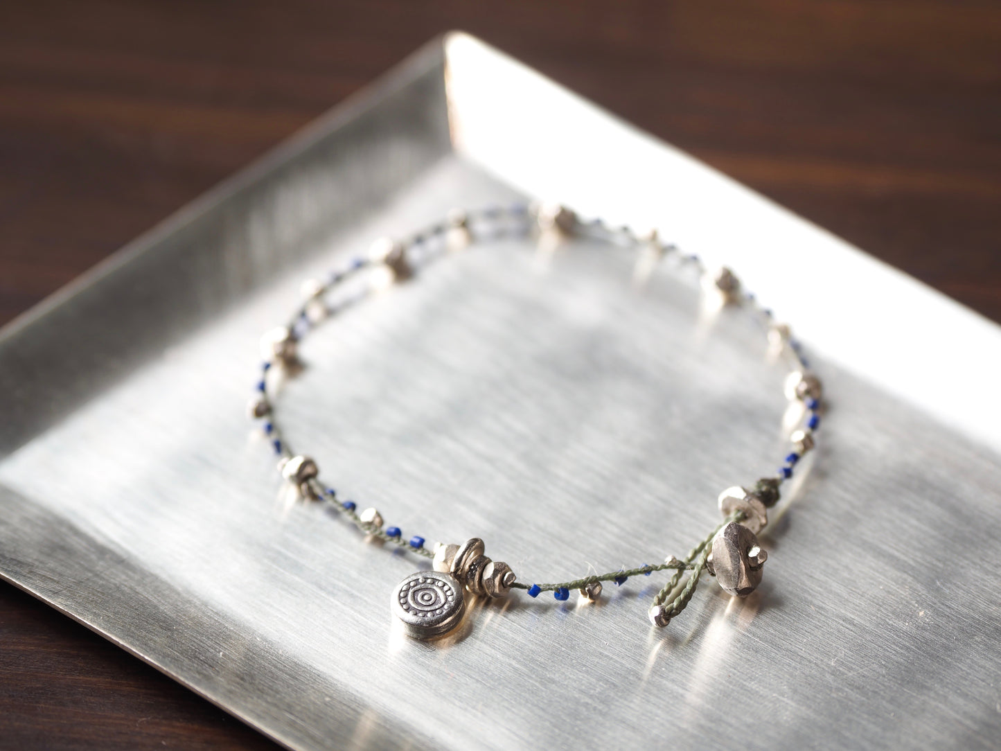Silver Lapis Lazuli Braided Bracelet 