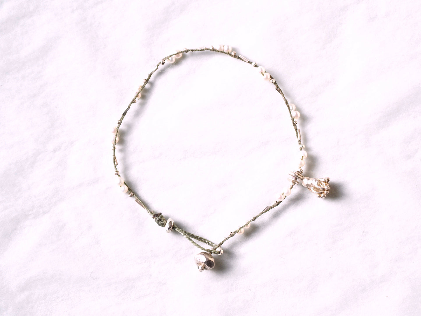 Keshi Pearl Silver Braided Bracelet 