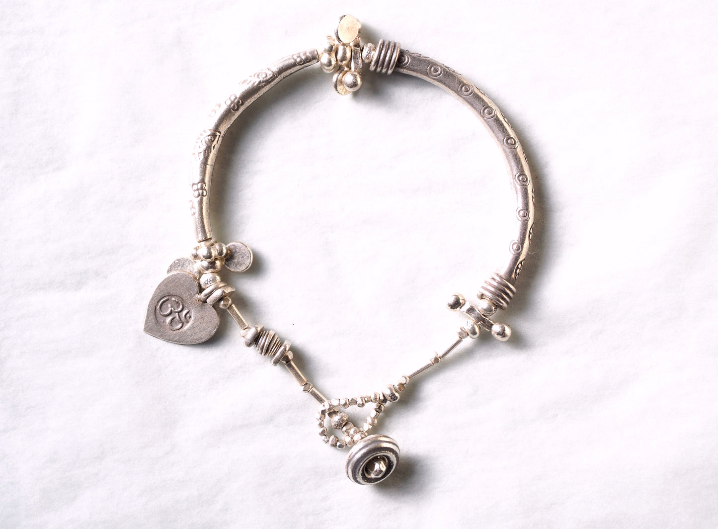 Ethnic Silver [Half Bangle] Curved Bracelet 