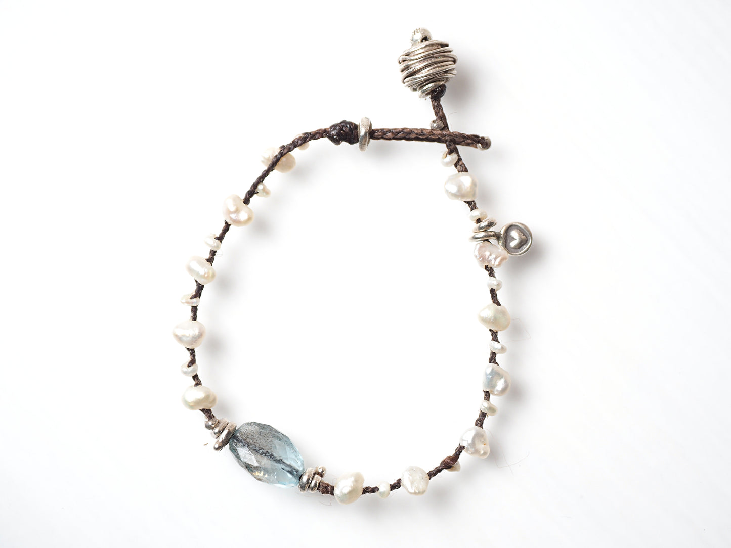 [Moss Aquamarine_Pearl] Braided string bracelet