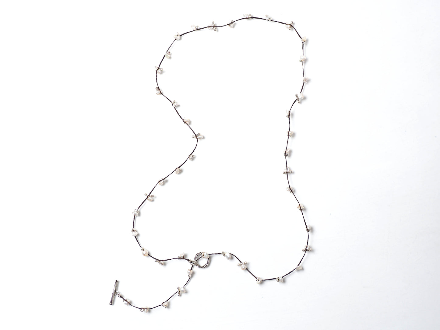 [Pearl_Silver] Braided string long necklace
