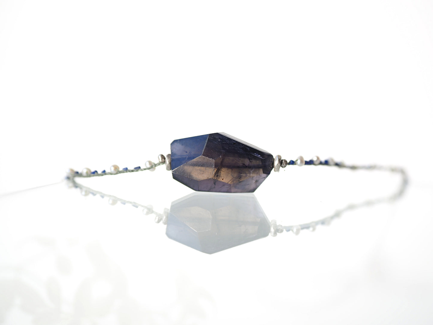 "Large" Iolite Pearl Lapis Lazuli Necklace 