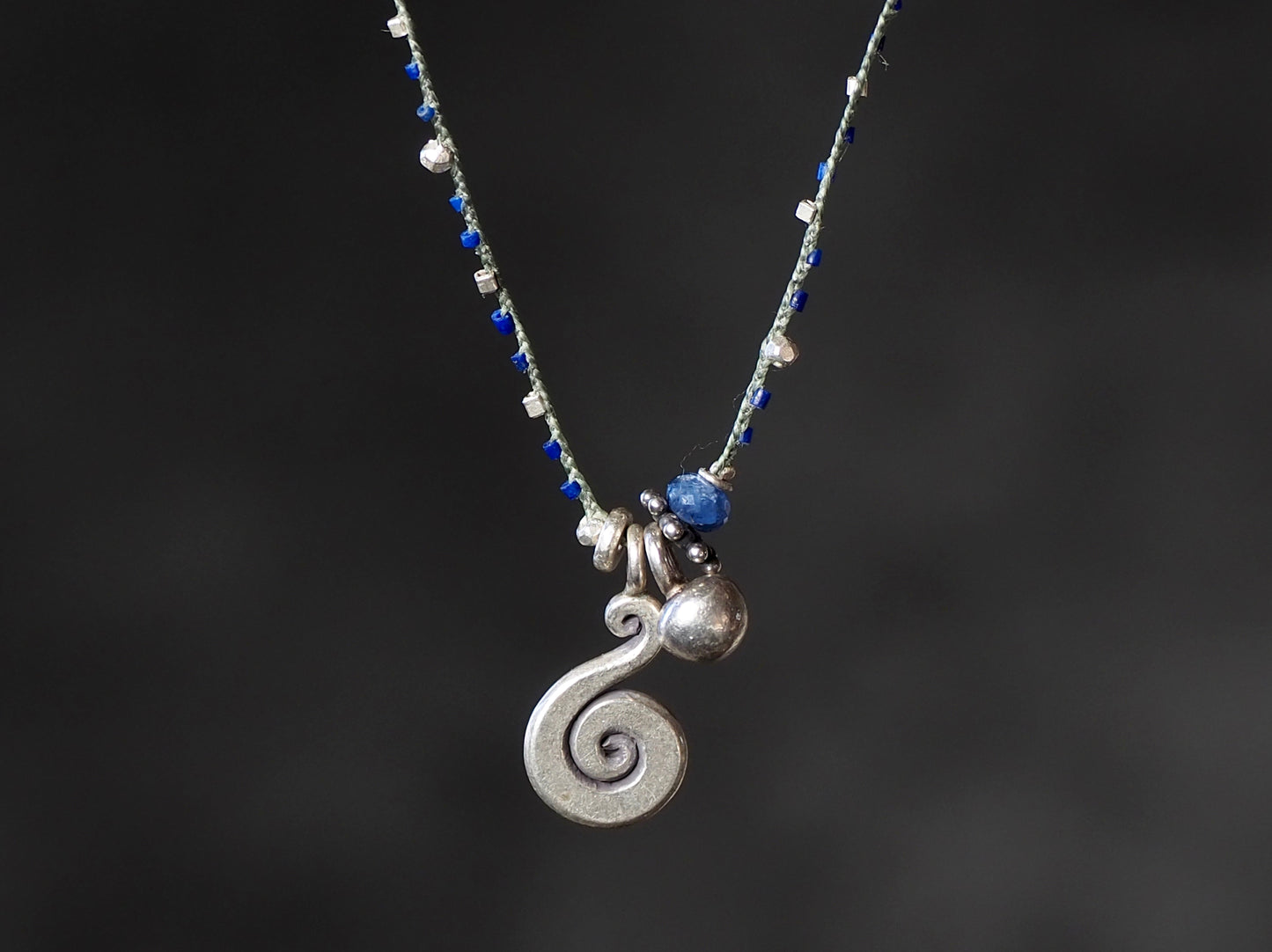 "Swirl" Charm Sapphire Lapis Lazuli Braided Necklace