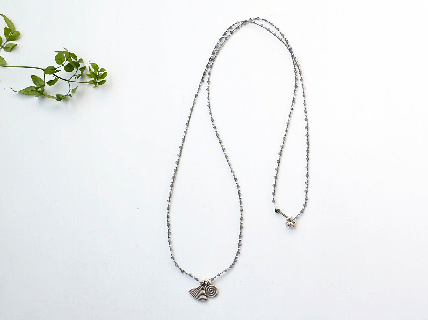Silver Charm Iolite Braided "Long" Necklace 