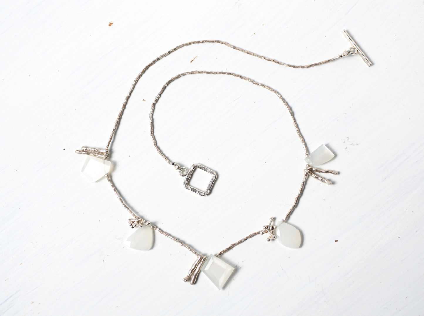 Moonstone Silver Bib Necklace