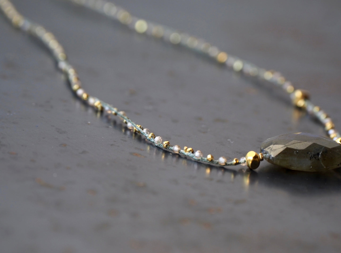 Labradorite Gold Zircon Braided Necklace