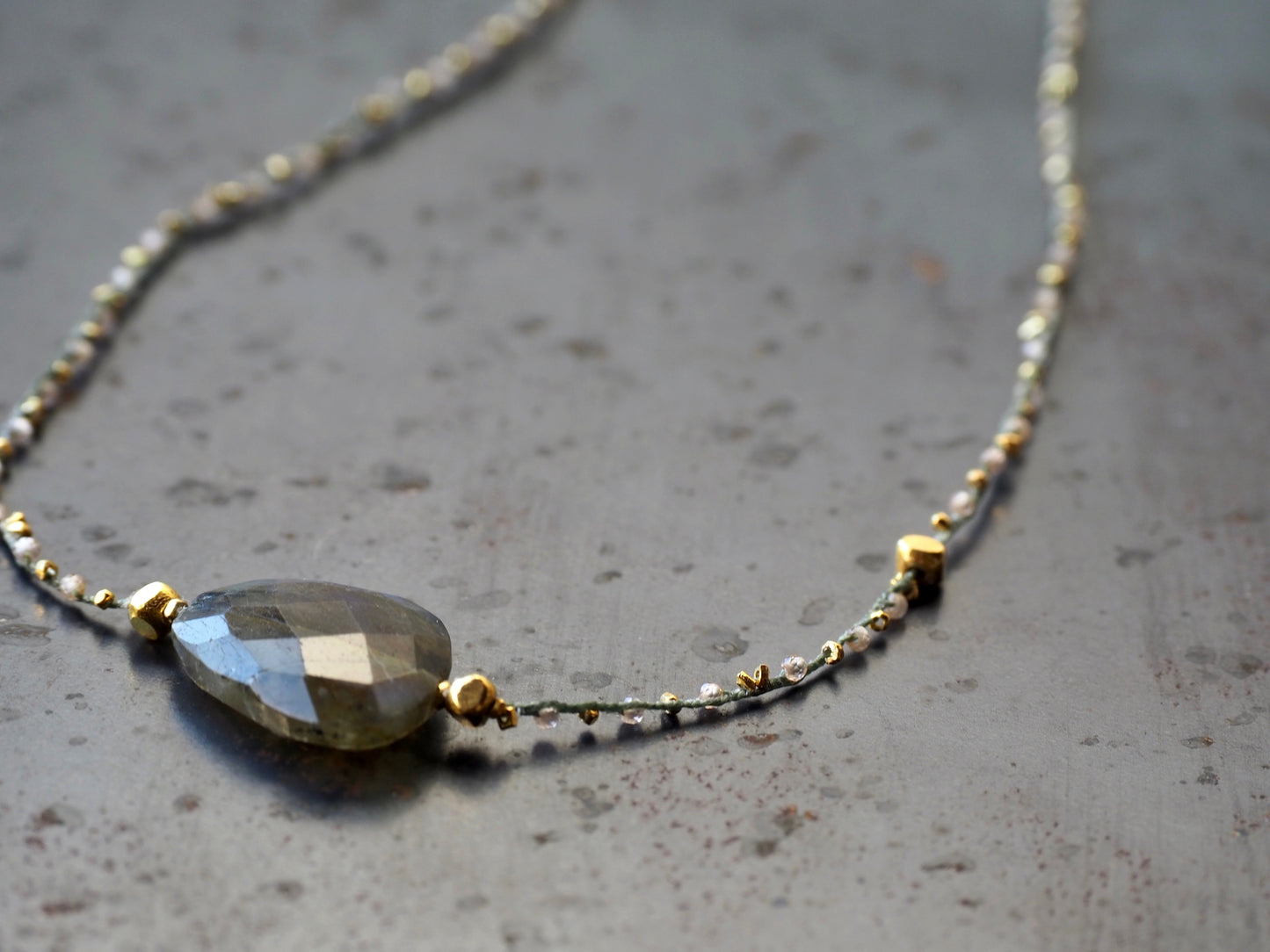 Labradorite Gold Zircon Braided Necklace