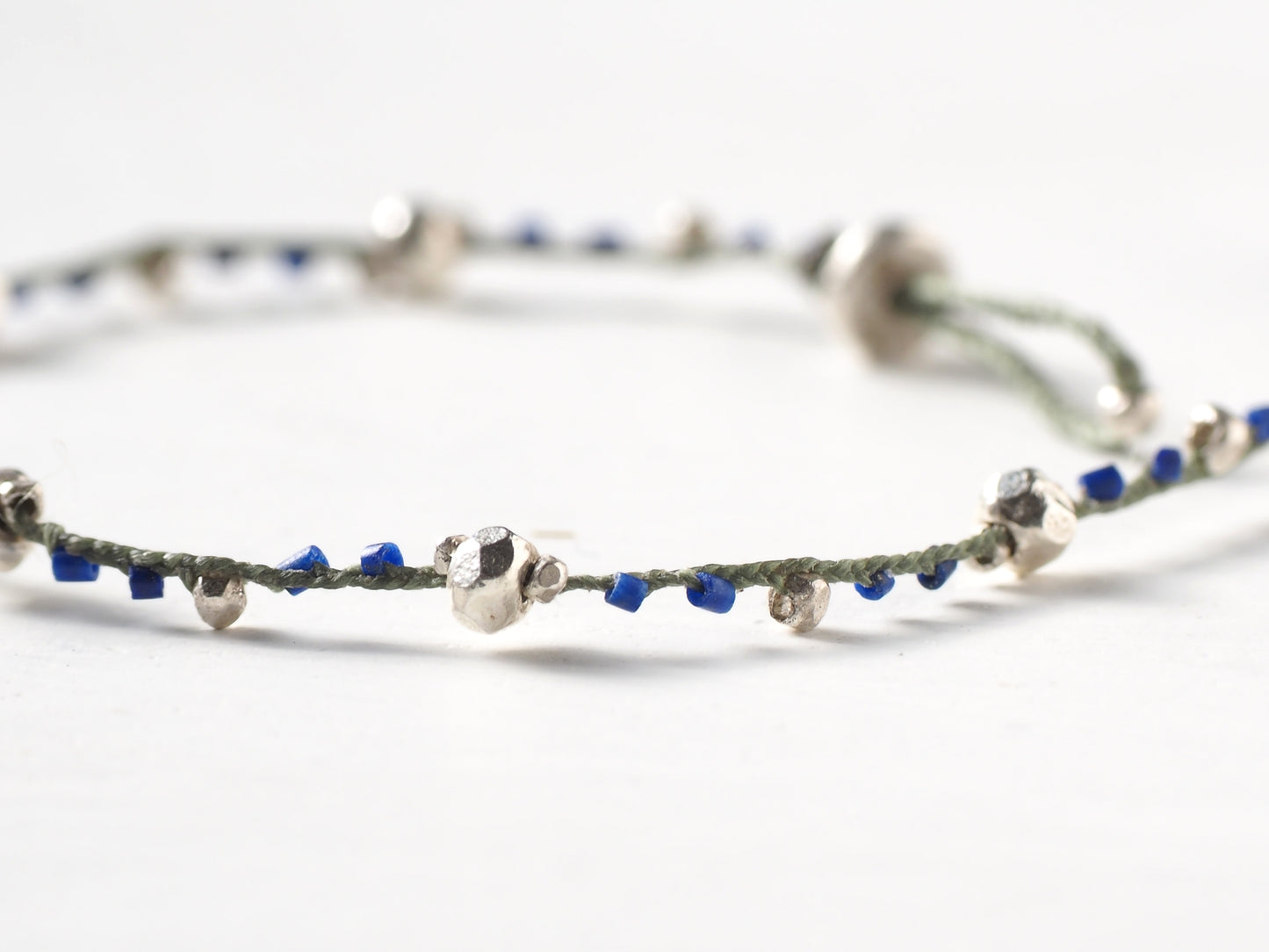Silver Lapis Lazuli Braided Bracelet 