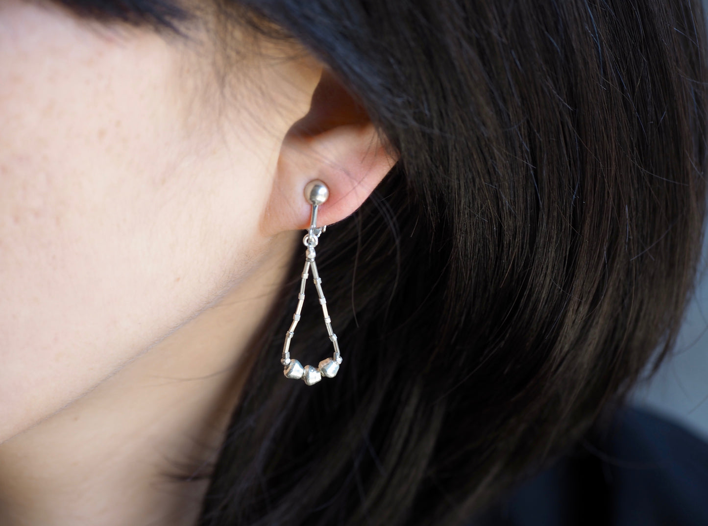 silver rough hoop earrings 