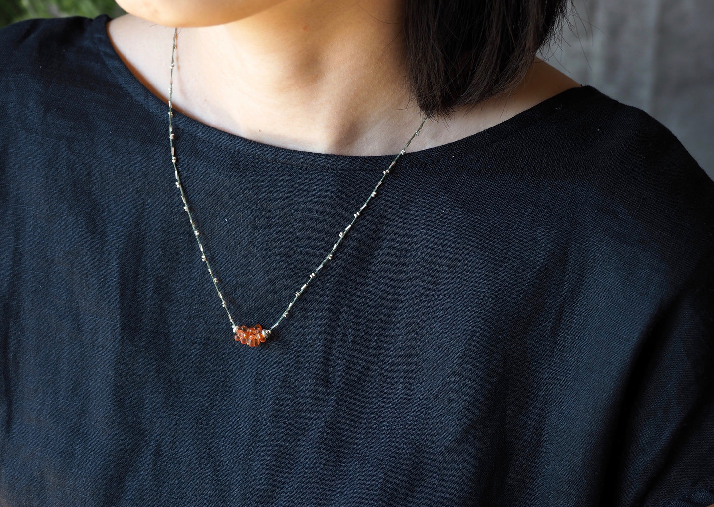 Orange Sapphire Silver Braided Necklace 