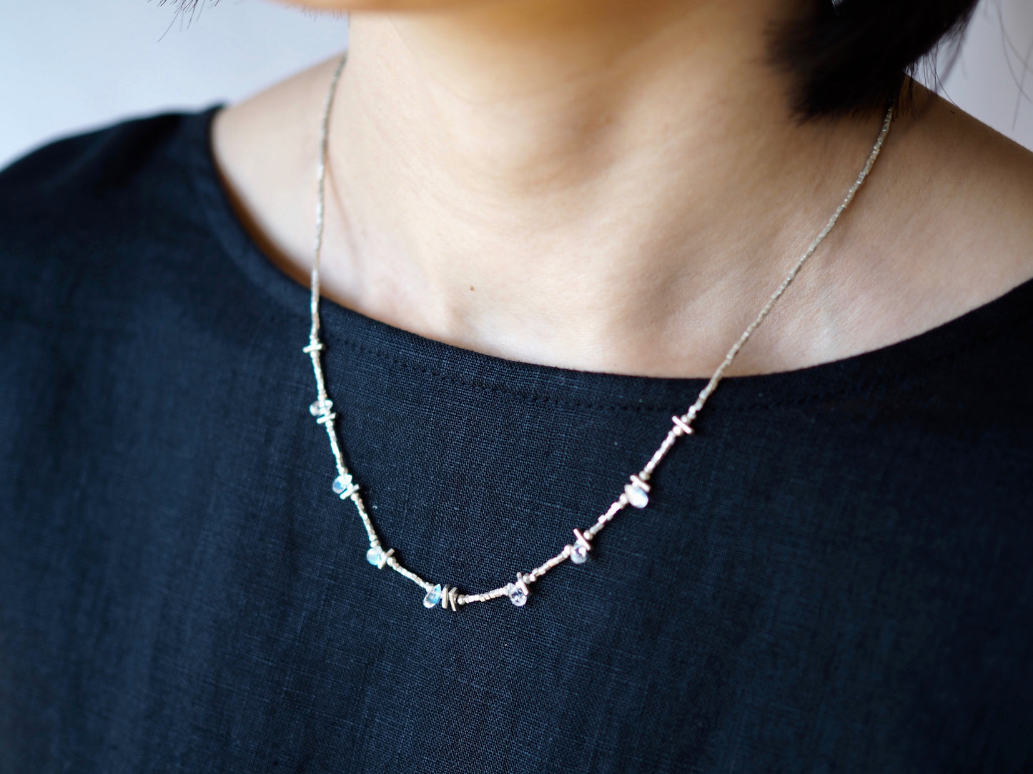 Rainbow moonstone silver necklace 