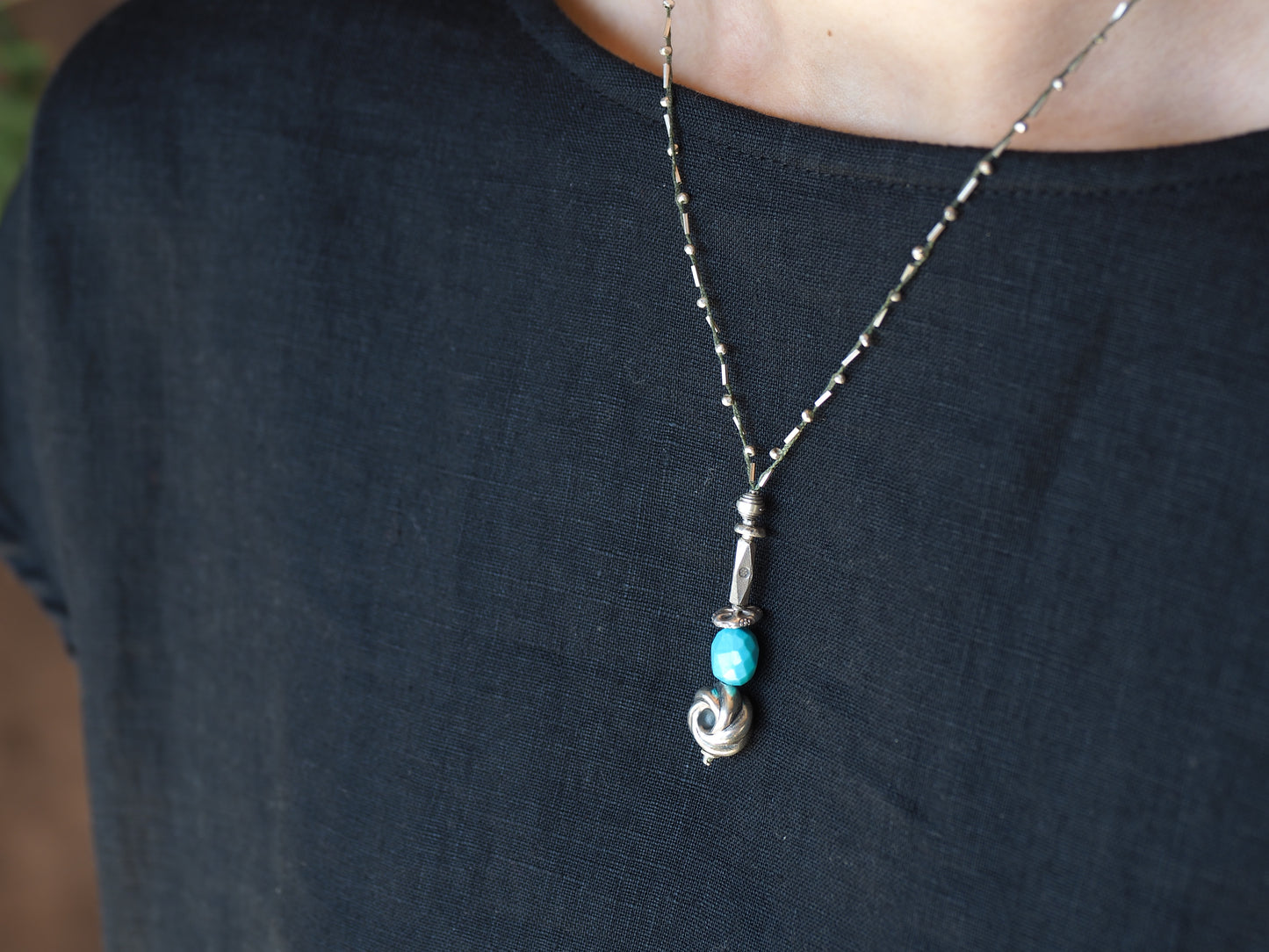 Sky blue turquoise amulet pendant 