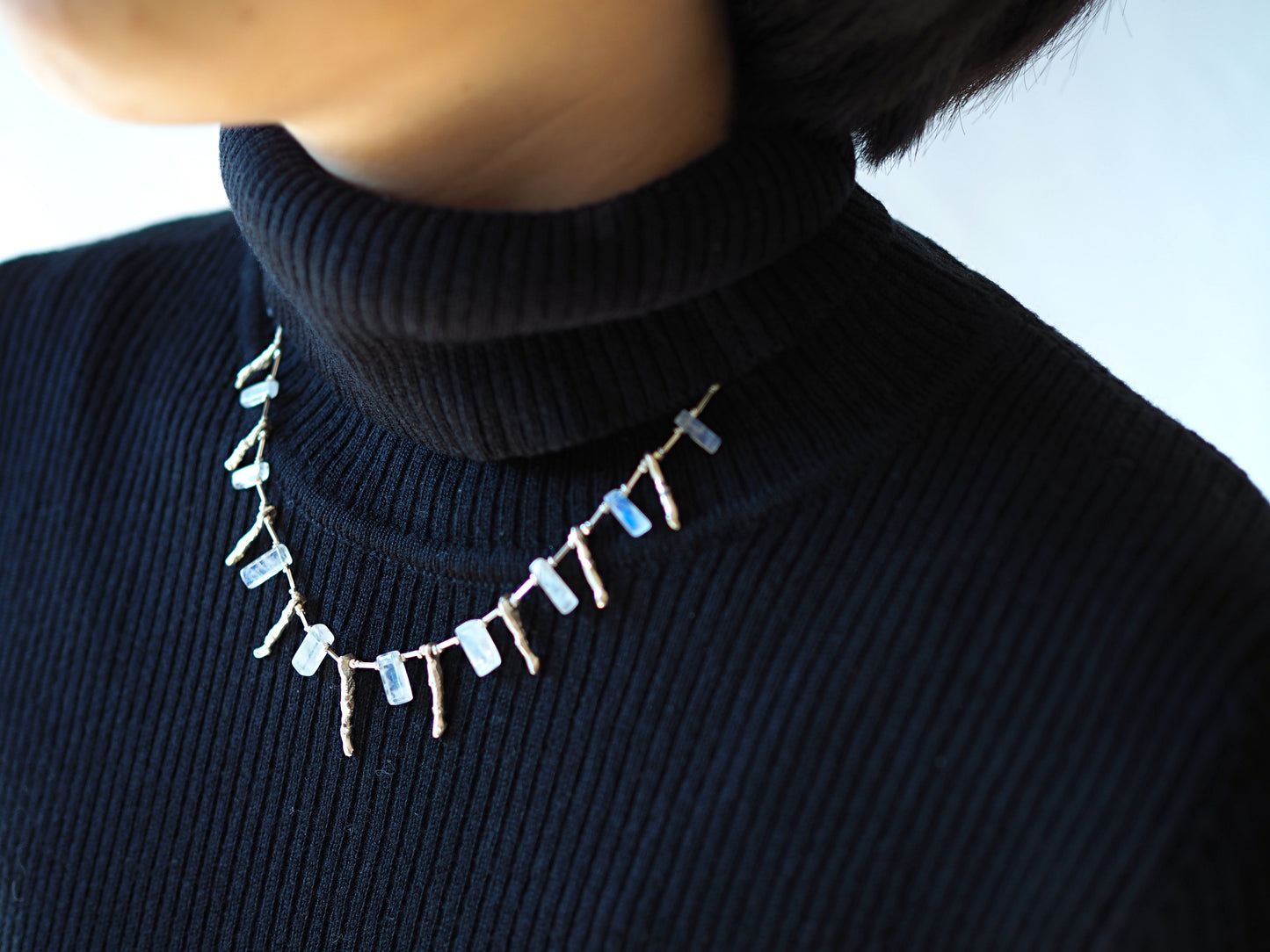 Rainbow moonstone silver necklace