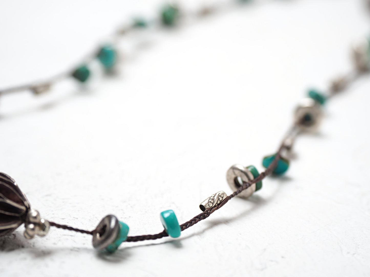 [Turquoise_Silver] Braided string necklace