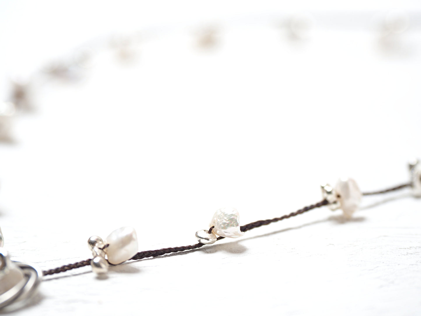 [Pearl_Silver] Braided string long necklace