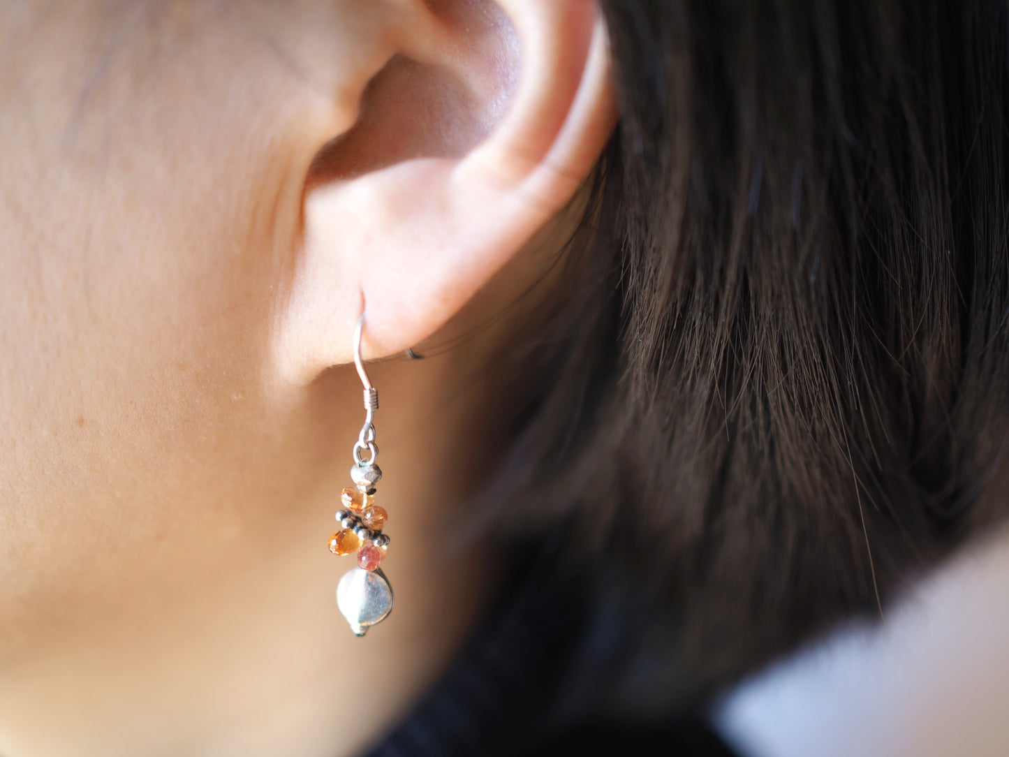 orange sapphire silver earrings