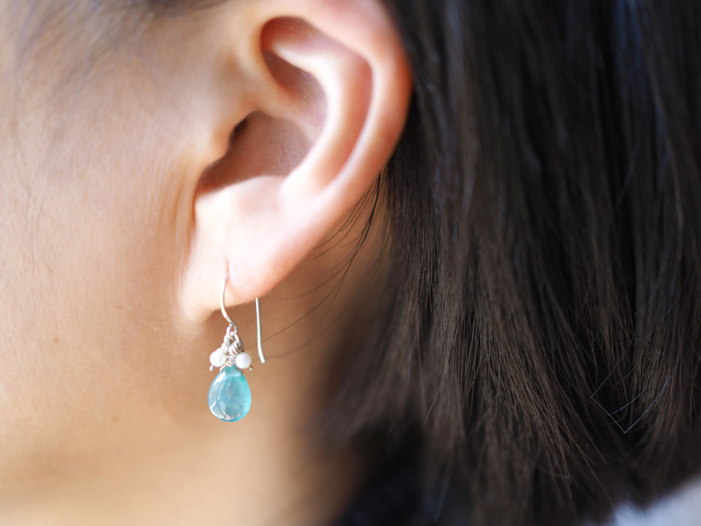 Grandidierite x freshwater pearl earrings