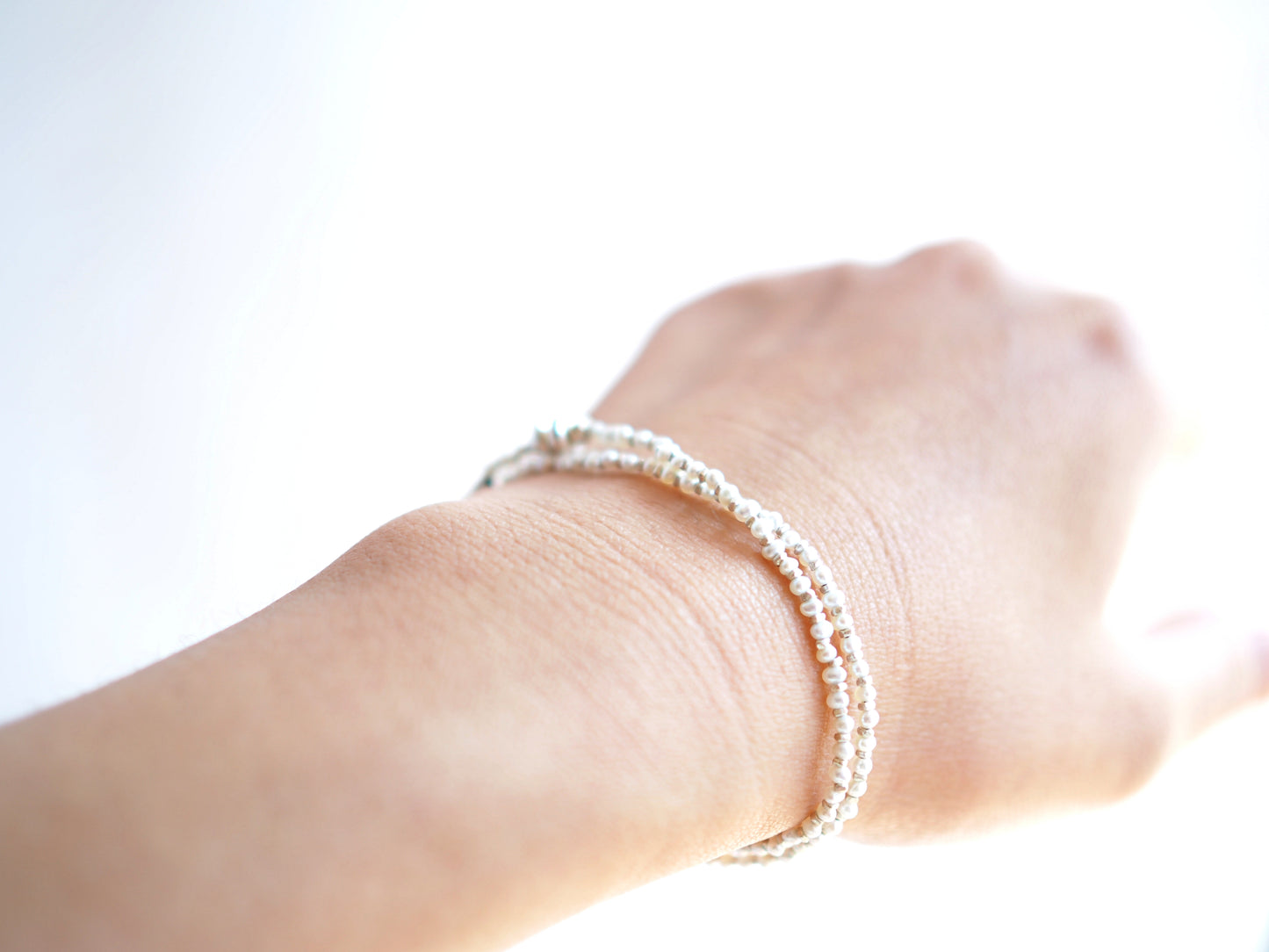 Pearl silver double wrap bracelet