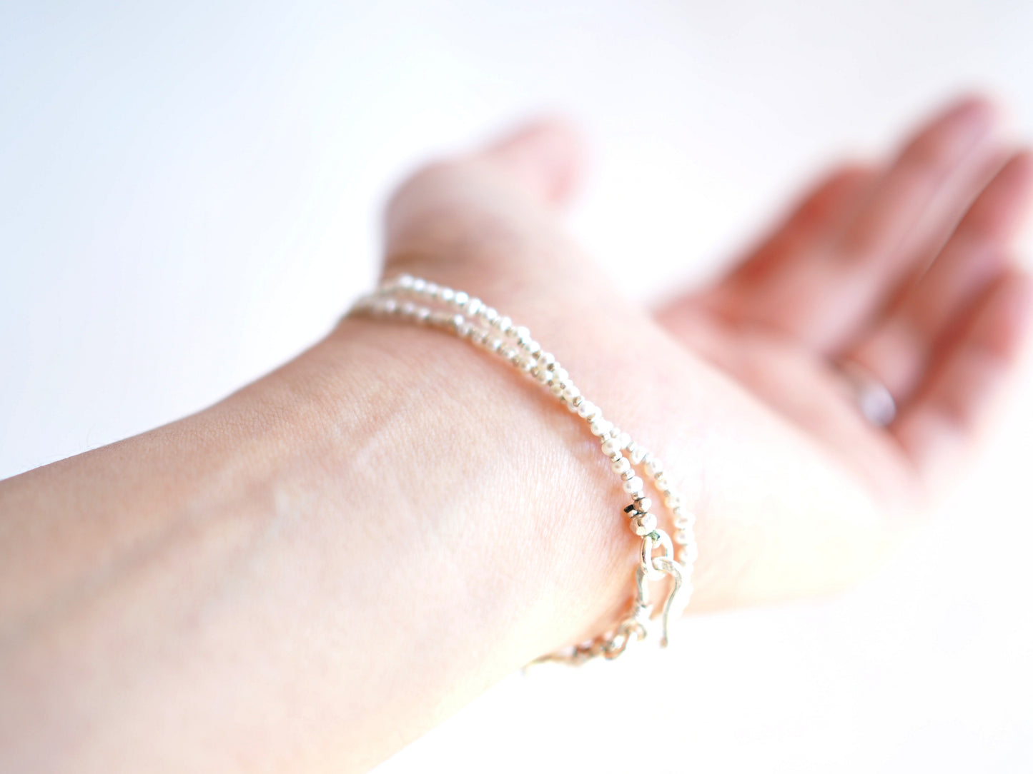 Pearl silver double wrap bracelet
